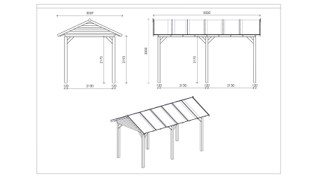 Pergola de jardin 5x3.06m avec panneaux - traité