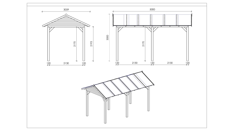 Pergola de jardin 5x3.06m avec panneaux - traité