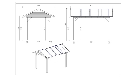 Pergola de jardin 4.04x3.06m avec panneaux - traité