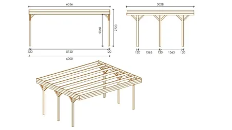 Carport, abri de voiture  6,06x5,03 m - 30 m2 - couverture PVC 