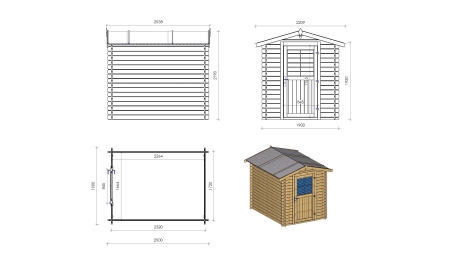 Abri de jardin en bois - 4,75m2 - 1,90x2,50m - Ep. 28mm - Couleur: naturel