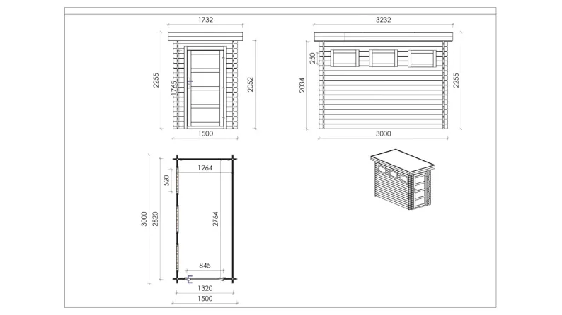 Abri de jardin en bois - 4,50m2 - 1,50x3m - Traité - Ep. 28mm - Couleur: marron