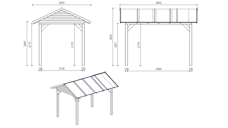 Pergola de jardin 4.04x3.06m - traité