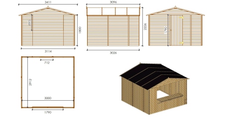 Kiosque/ stand de marché/ de vente 9,42 m2 - 3,11x3,03 m - 19 mm