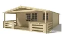 Abri de jardin en bois - 5x5 m + terrasse avec balustrade et avant-toit en bois - 35 m2