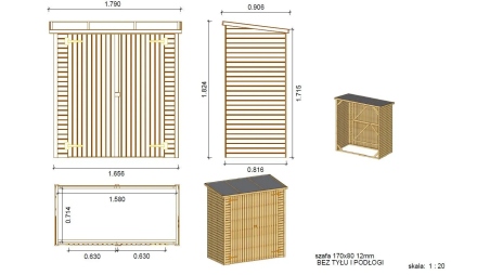 Armoire de jardin à outils 1,66x0,82 m H.1,86