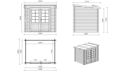 Abri de jardin en bois - 5m2 - 2,50x2m - Traité - Ep. 28mm - Couleur: vert