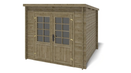 Abri de jardin en bois - 6,25m2 - 2,50x2,50m - Traité - Ep. 28mm - Couleur: vert