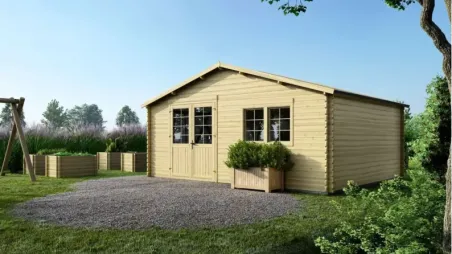 Abri de jardin en bois - 30m2 - 6x5m - Ep. 40mm - Couleur: naturel