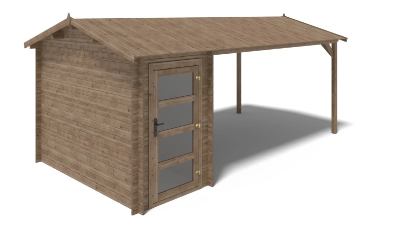 Abri de jardin en bois - 1.5x3 m avec extension de 1.5x2.76 m - 4.5 m² - Traité