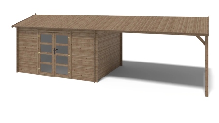 Abri de jardin en bois – 4x3 m avec extension de 4x2,76 m - 12 m² – Traité
