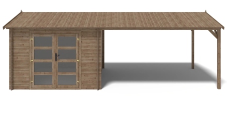 Abri de jardin en bois – 3x3 m avec extension de 3x2,76 m - 9 m² – Traité