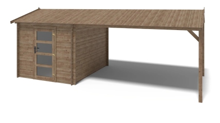 Abri de jardin en bois – 2,50x3 m avec extension de 2,50x2,76 m - 7,50 m² – Traité