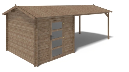 Abri de jardin en bois – 2,50x3 m avec extension de 2,50x2,76 m - 7,50 m² – Traité