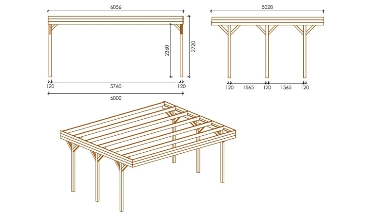 Carport, abri de voiture  6.06x5.03 m - 30.48 m2
