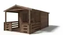 Abri de jardin en bois - 3x3 m + terrasse avec balustrade et avant-toit en bois - 15 m2 - Traité