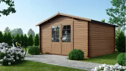 Abri de jardin en bois - 15,20m2 - 3,90x3,90m - Traité - Ep. 34mm - Couleur: marron