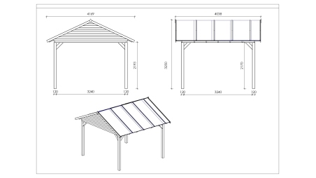 Pergola de jardin 4.04x4.04m avec panneaux - traité