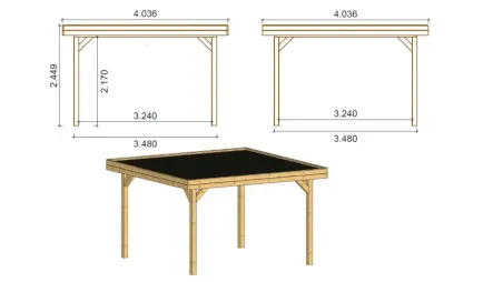 Pergola de jardin 4,04x4,04m avec panneaux - traité