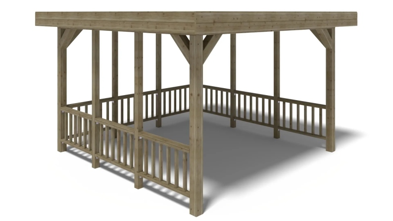 Pergola de jardin 4.04x4.04m avec panneaux - traité