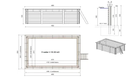Piscine en bois Aqua 4,65x2,85 - H.1,24 m fixations à visser