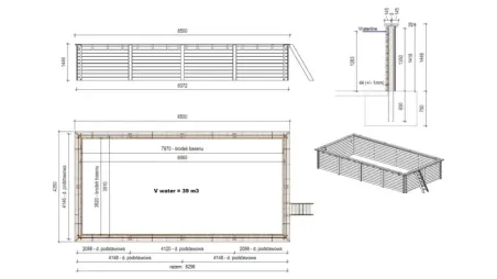 Piscine en bois Aqua 8,5x4,35 - H.1,45 m fixations à visser