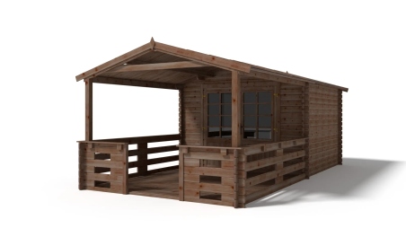 Abri de jardin en bois - 3x3 m + terrasse avec balustrade et avant-toit en bois - 18 m2 - Traité