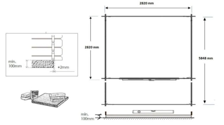 Abri de jardin en bois - 3x3 m + terrasse avec balustrade et avant-toit en bois - 18 m2 - Traité