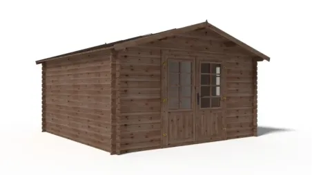 Abri de jardin en bois - 15,20m2 - 3,90x3,90m - Traité - Ep. 34mm - Couleur: marron