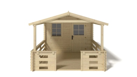 Abri de jardin en bois - 3x2,50 m + terrasse avec balustrade et avant-toit en bois - 16,50 m2