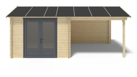 Abri de jardin en bois - 17,40m2 - 5,79x3m - Ep. 28mm - Couleur: naturel