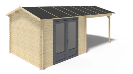 Abri de jardin en bois - 17,40m2 - 5,79x3m - Ep. 28mm - Couleur: naturel