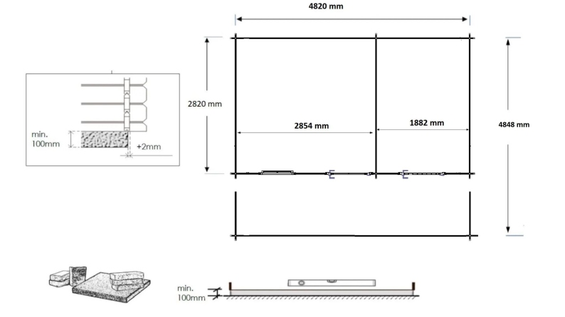Abri de jardin en bois - 5x3 m + terrasse avec balustrade et avant-toit en bois - 25 m2