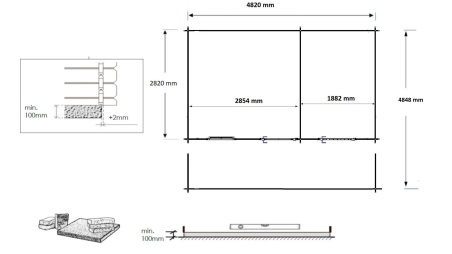Abri de jardin en bois - 5x3 m + terrasse avec balustrade et avant-toit en bois - 25 m2