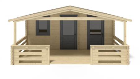 Abri de jardin en bois - 5x3 m + terrasse avec balustrade et avant-toit en bois - 25 m2