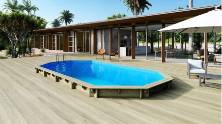 Piscine en bois 8,57x4,57 - H.1,31 m fixations à sceller