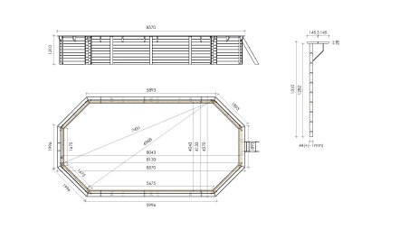 Piscine en bois 8,57x4,57 - H.1,31 m fixations à sceller