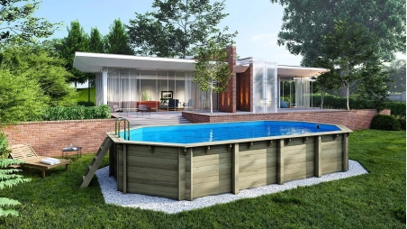 Piscine en bois 8,57x4,57 - H.1,31 m fixations à sceller