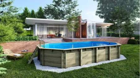 Piscine en bois 8,57x4,57 - H.1,31 m fixations à visser