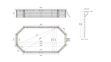 Piscine en bois 8,57x4,57 - H.1,31 m fixations à visser