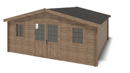 Abri de jardin en bois - 34,80m2 - 5,90x5,90m - Traité - Ep. 45mm - Couleur: marron