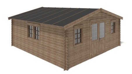Abri de jardin en bois - 34,80m2 - 5,90x5,90m - Traité - Ep. 45mm - Couleur: marron