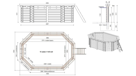 Piscine en bois Nemo 4,3x3 - H.1,31 m fixations à visser