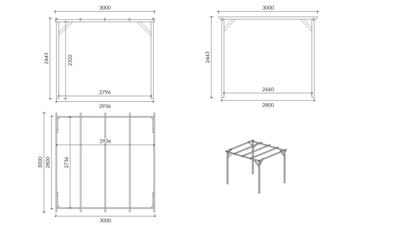 Carport, abri de voiture  3x3 m - 9 m2