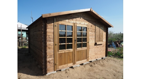 Abri de jardin en bois - 16m2 - 4x4m - Traité - Ep. 28mm - Couleur: marron