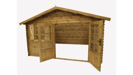 Abri de jardin en bois - 16m2 - 4x4m - Traité - Ep. 28mm - Couleur: marron