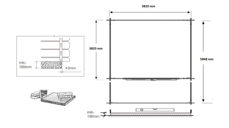 Abri de jardin en bois - 4x4 m + terrasse avec balustrade et avant-toit en bois - 24 m2 - Traité