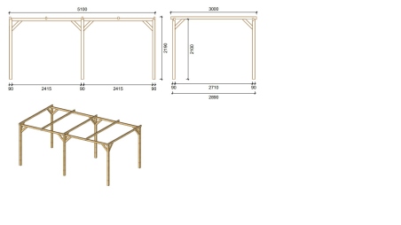 Carport, abri de voiture  3x5,10 m - 15,30 m2