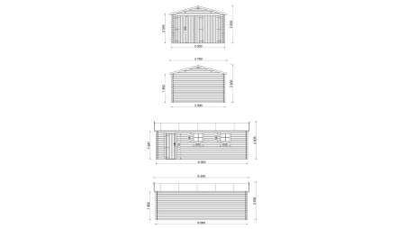 Garage en bois - 21m2 - 3,50x6m - imprégné - Ep. 28mm - couleur: marron