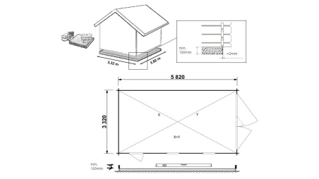 Garage en bois - 21m2 - 3,50x6m - imprégné - Ep. 28mm - couleur: marron